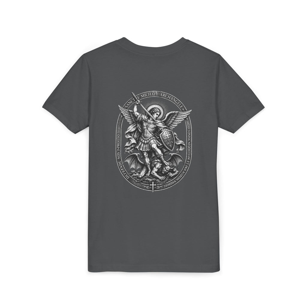 Youth Tee — St Michael + Cross  Religious Graphic