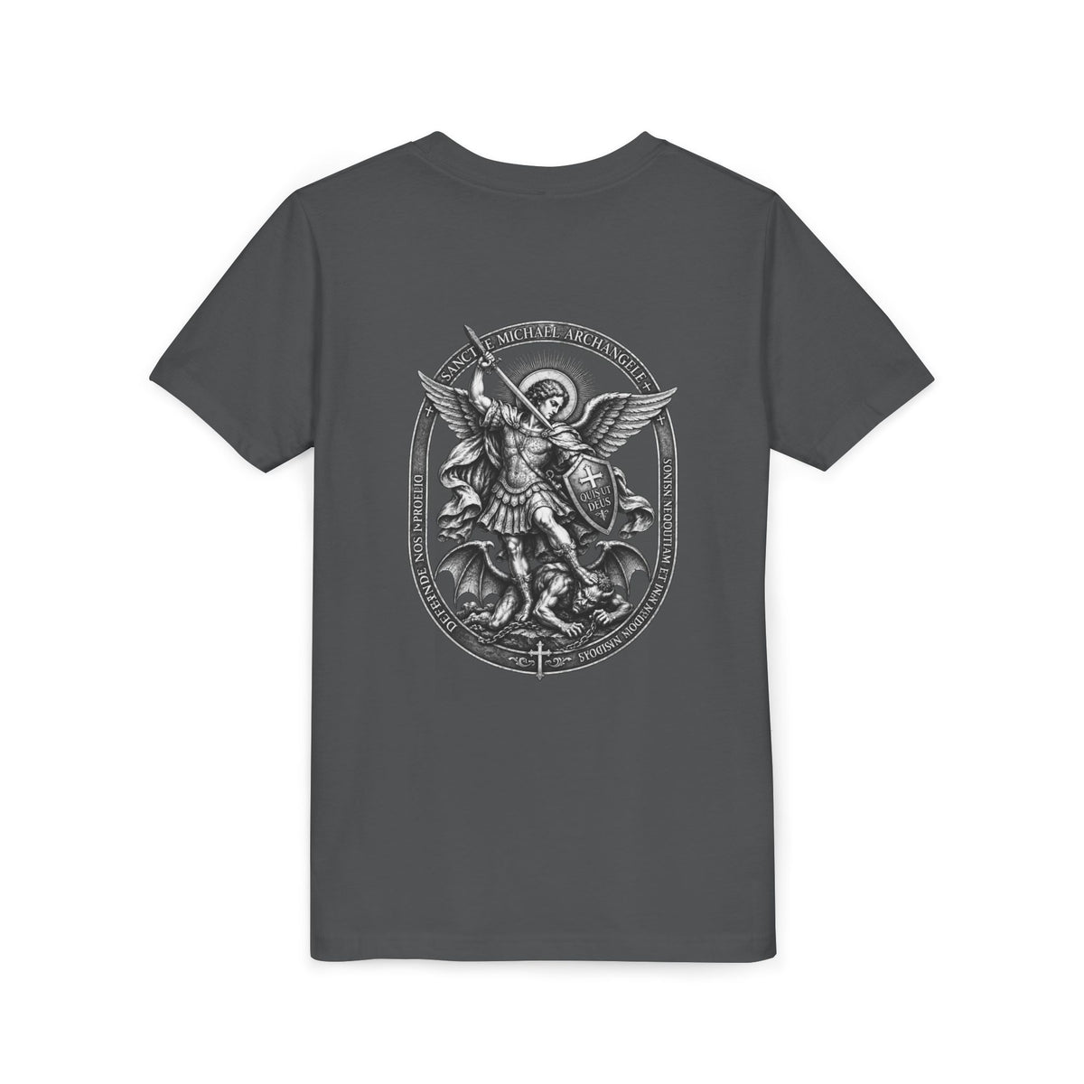 Youth Tee — St Michael + Cross  Religious Graphic