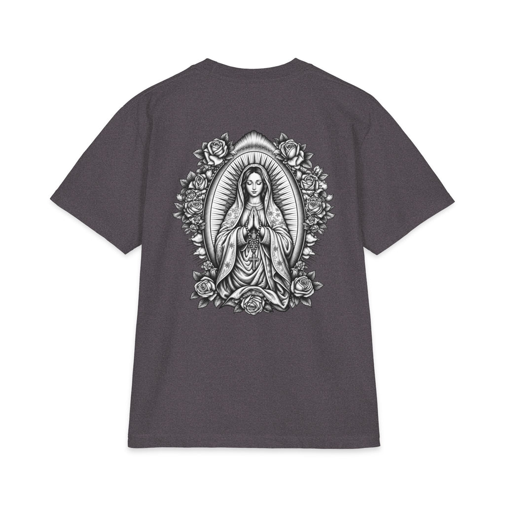 Grey Wash Virgin Mary Sacred Heart Rose Graphic T-Shirt