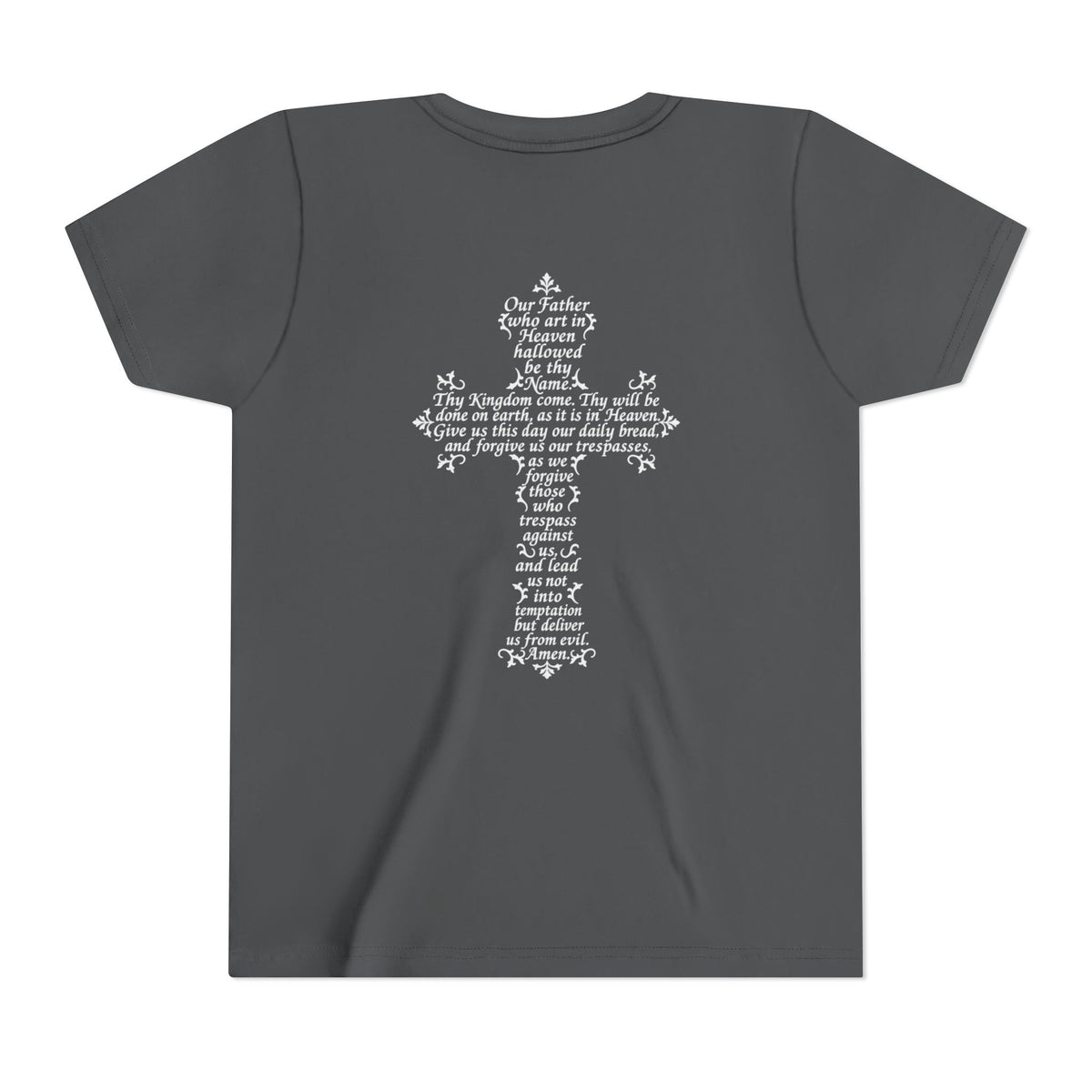 Youth Tee — White Our Father + Cross Religious Graphic