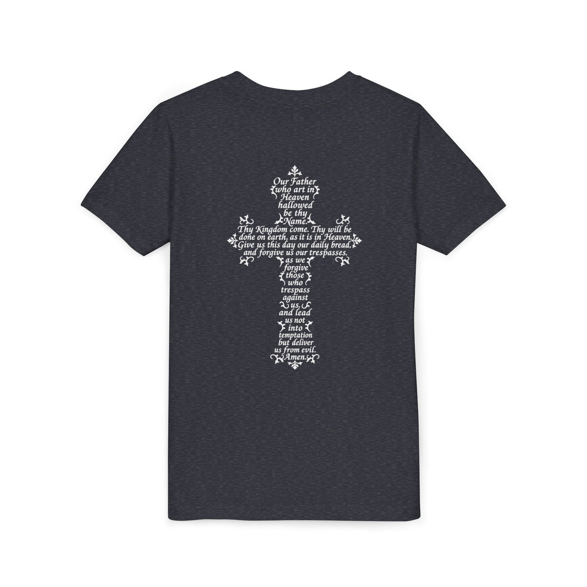 Youth Tee — White Our Father + Cross Religious Graphic