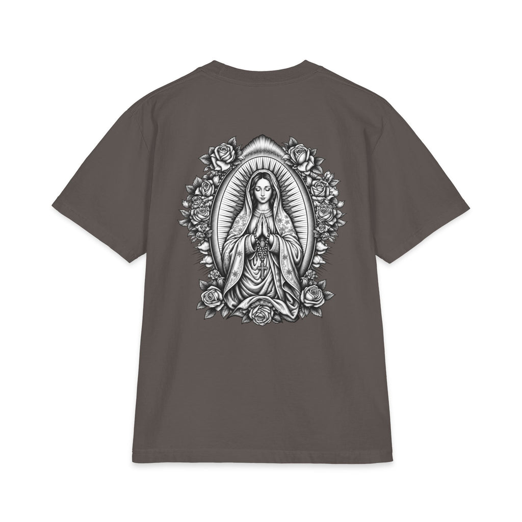 Grey Wash Virgin Mary Sacred Heart Rose Graphic T-Shirt
