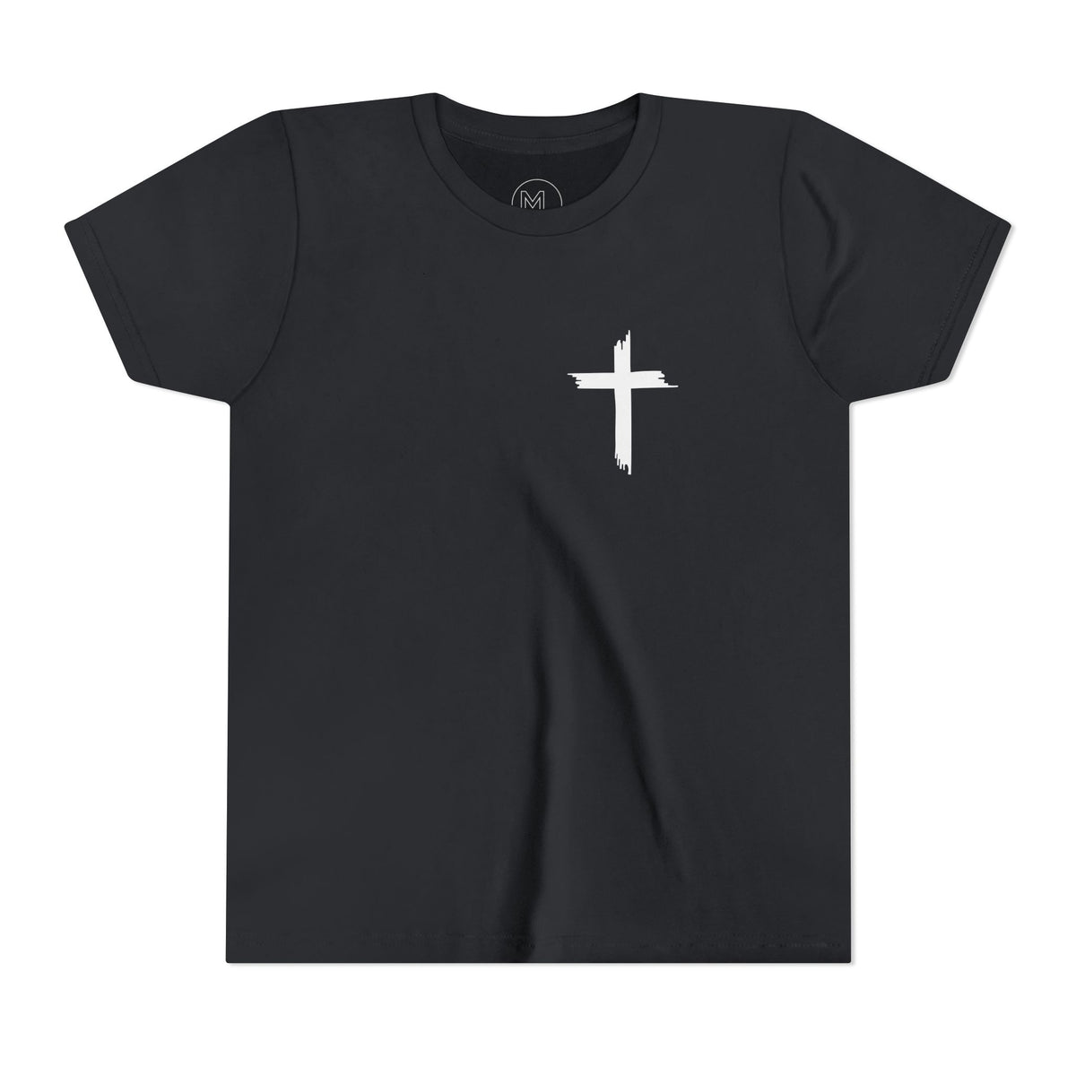 Youth Tee — White Our Father + Cross Religious Graphic