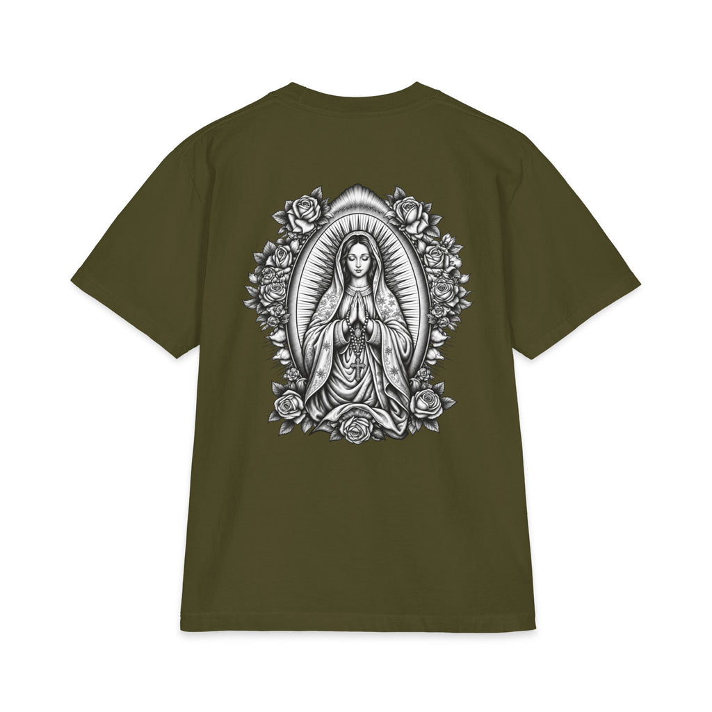 Grey Wash Virgin Mary Sacred Heart Rose Graphic T-Shirt