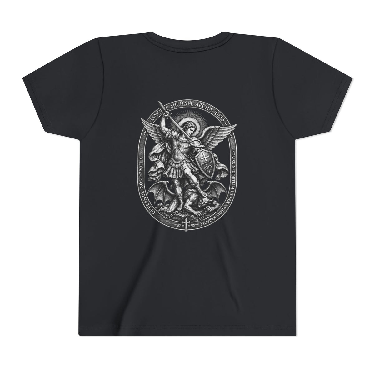 Youth Tee — St Michael + Cross  Religious Graphic