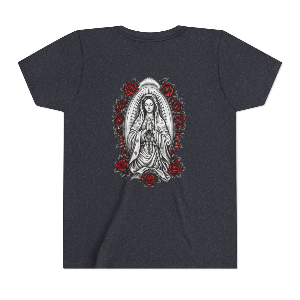Youth Tee — Mary Red Roses Religious Graphic