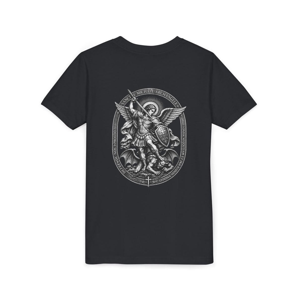 Youth Tee — St Michael + Cross  Religious Graphic