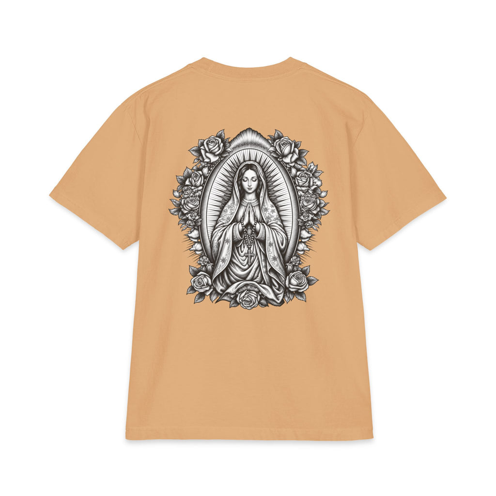 Grey Wash Virgin Mary Sacred Heart Rose Graphic T-Shirt