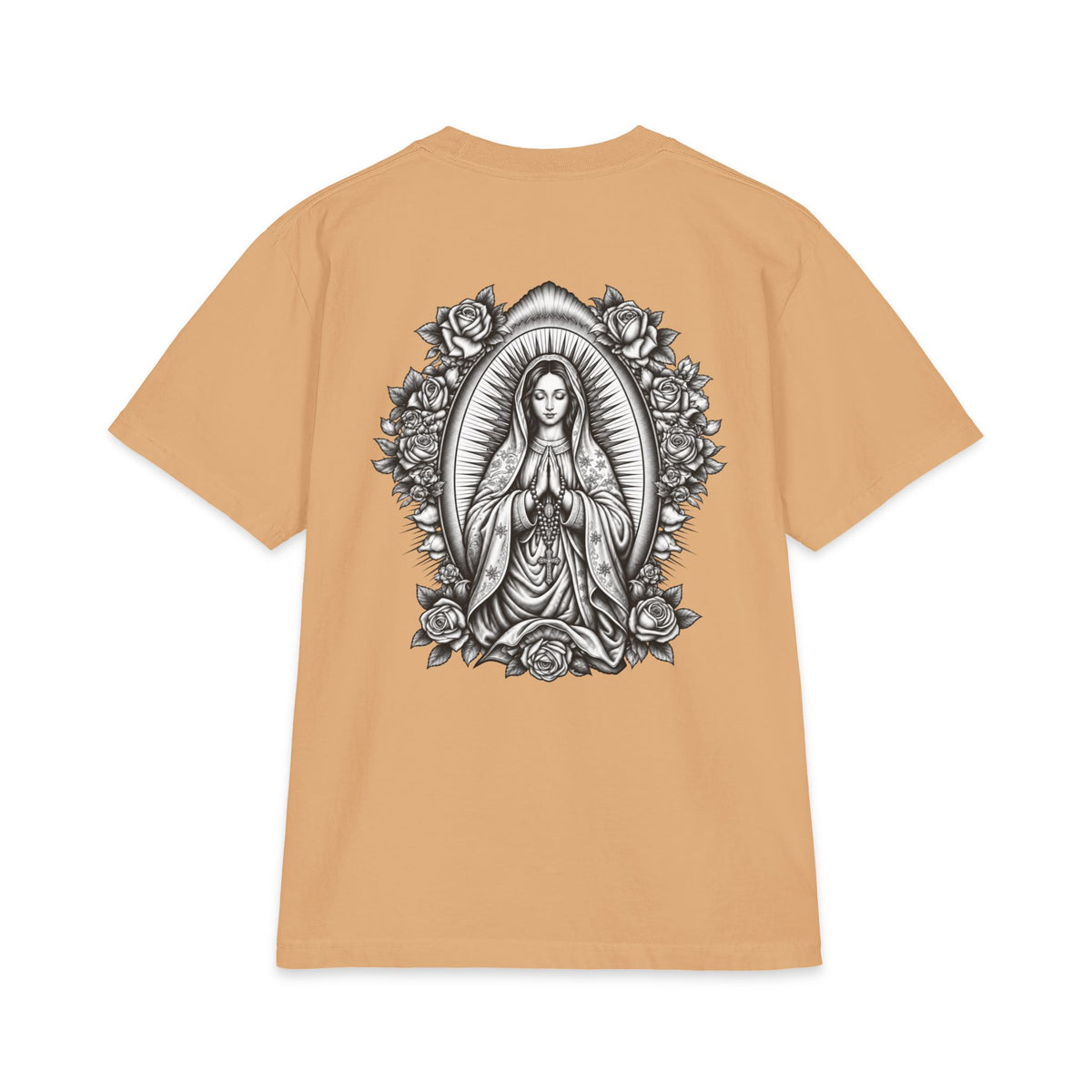 Grey Wash Virgin Mary Sacred Heart Rose Graphic T-Shirt