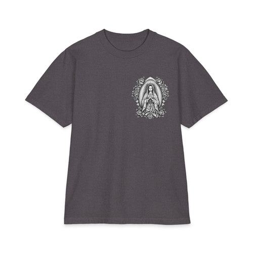Grey Wash Virgin Mary Sacred Heart Rose Graphic T-Shirt