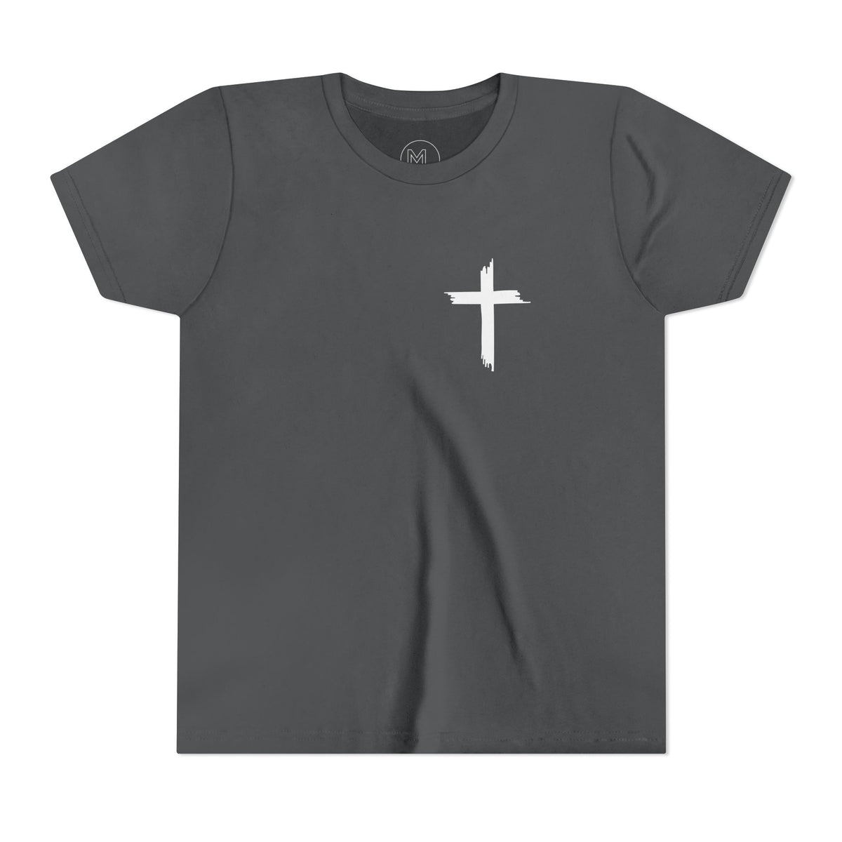 Youth Tee — White Our Father + Cross Religious Graphic