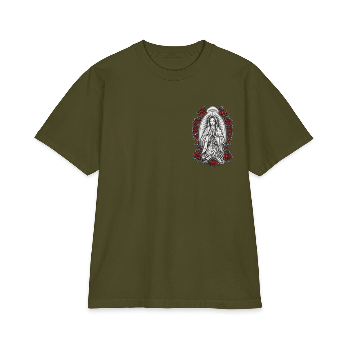 Virgin Mary Sacred Heart Rose Graphic T-Shirt