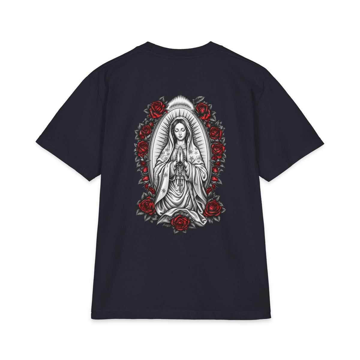 Virgin Mary Sacred Heart Rose Graphic T-Shirt