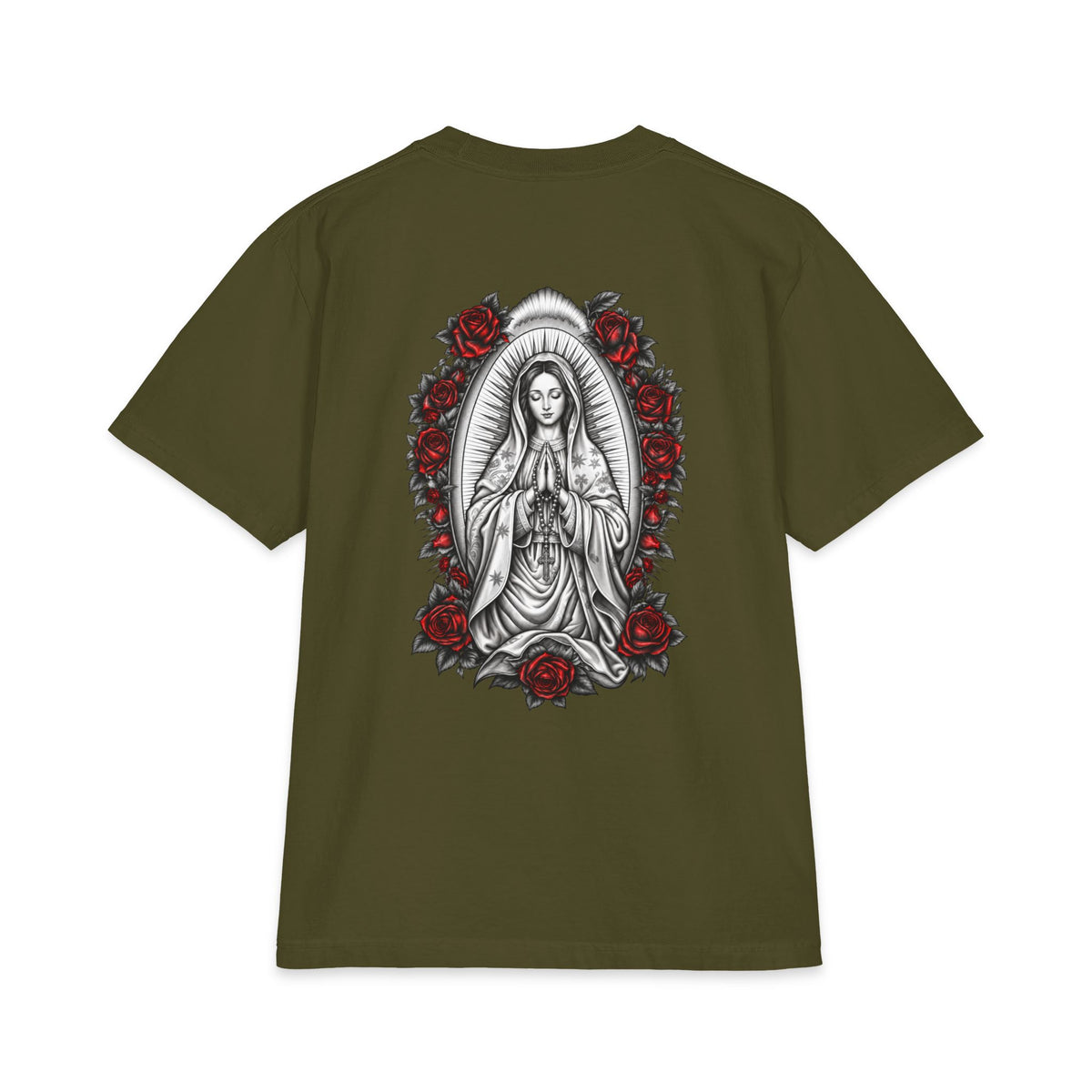 Virgin Mary Sacred Heart Rose Graphic T-Shirt
