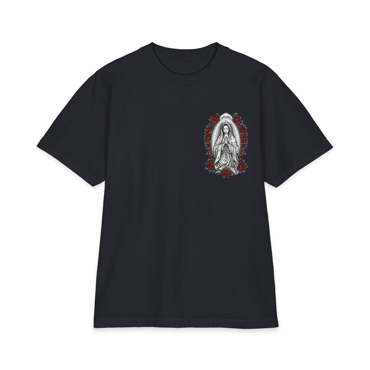 Virgin Mary Sacred Heart Rose Graphic T-Shirt