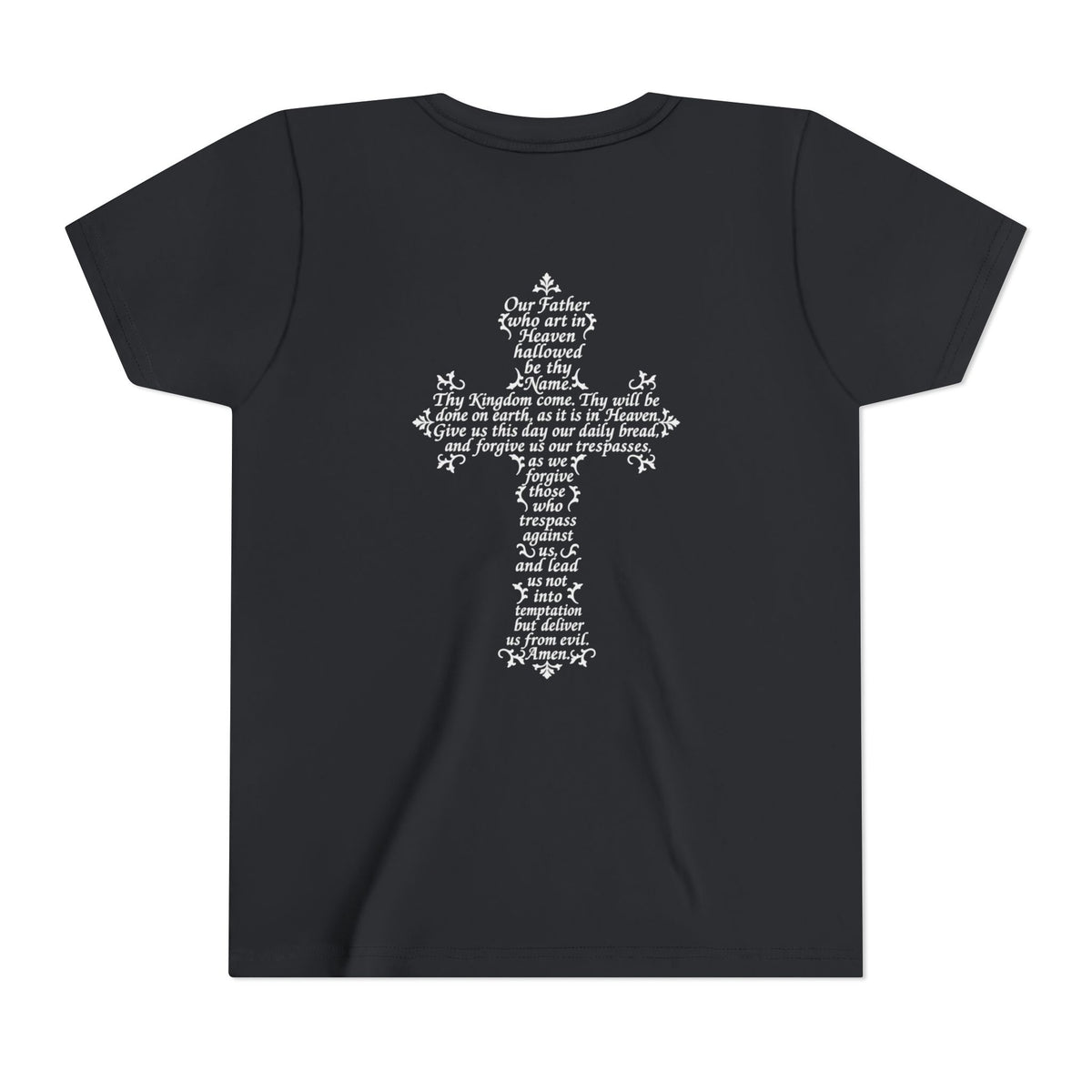 Youth Tee — White Our Father + Cross Religious Graphic