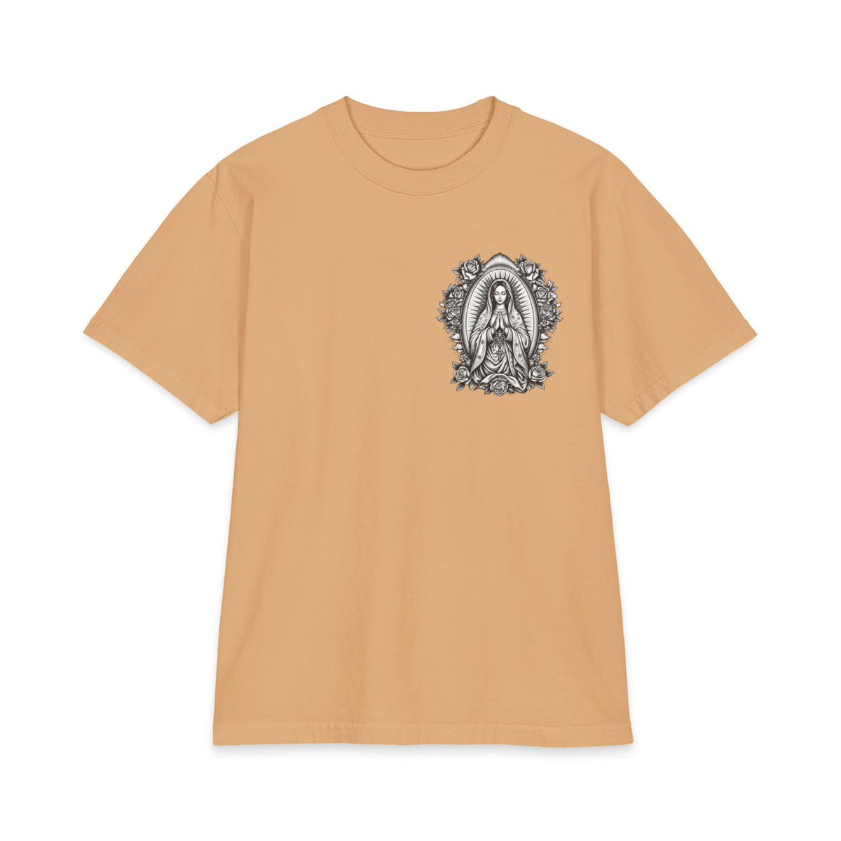Grey Wash Virgin Mary Sacred Heart Rose Graphic T-Shirt