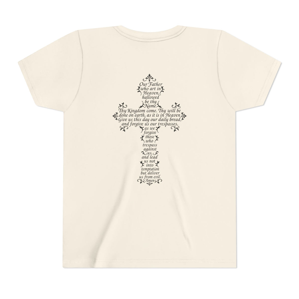 Youth Tee — Our Father + Cross  Religious Graphic