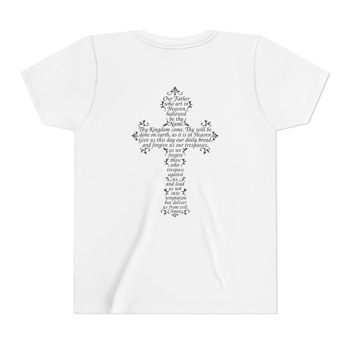 Youth Tee — Our Father + Cross  Religious Graphic