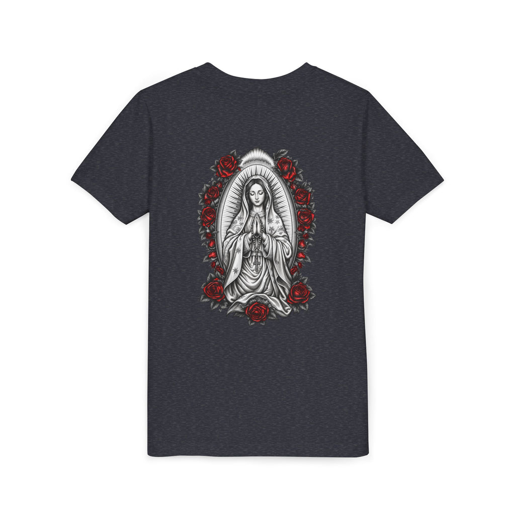 Youth Tee — Mary Red Roses Religious Graphic