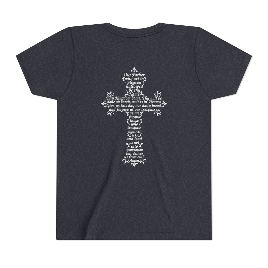 Youth Tee — White Our Father + Cross Religious Graphic